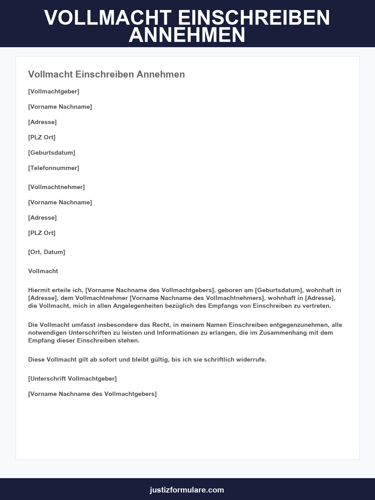 Vollmacht Einschreiben Annehmen