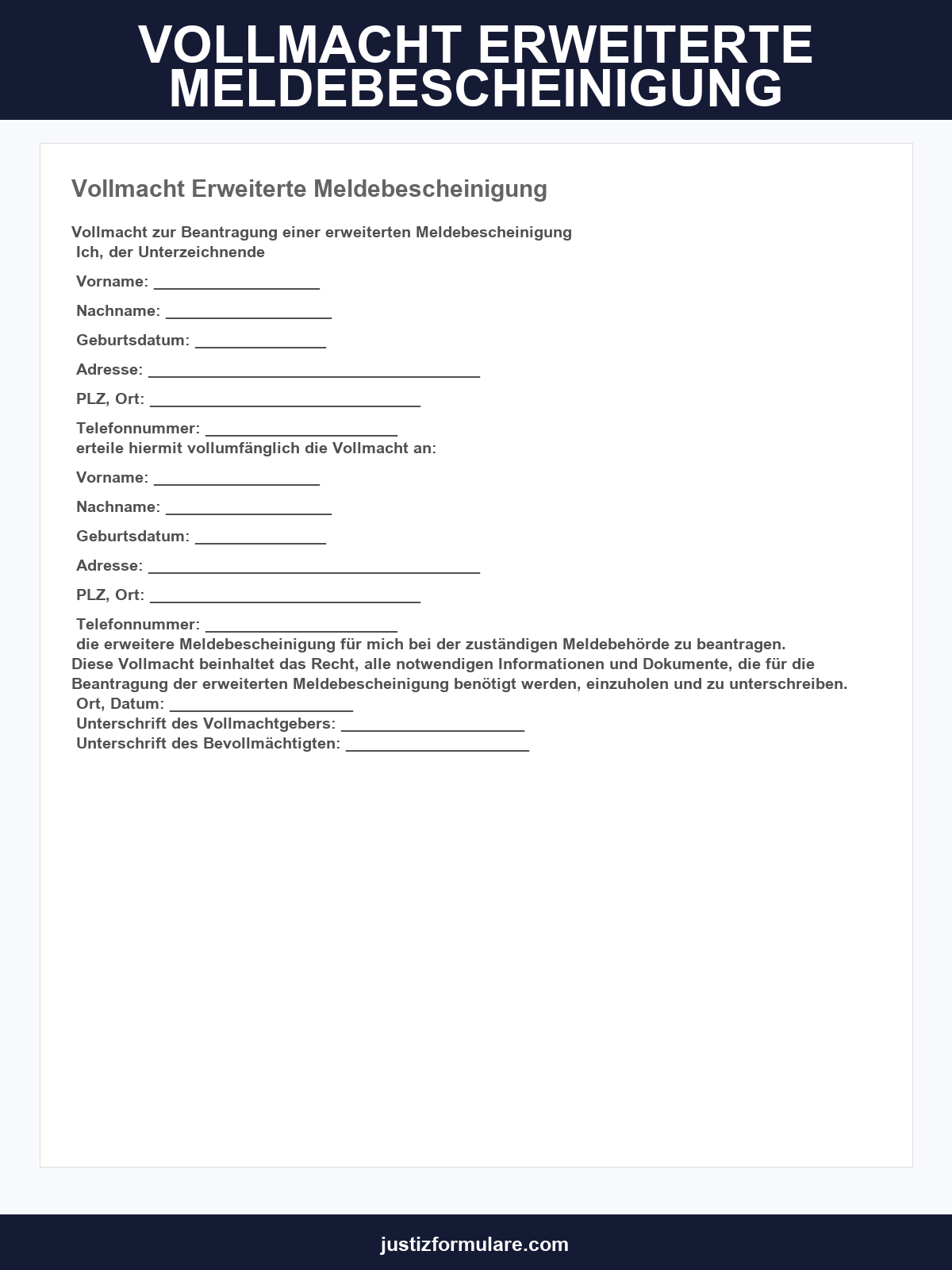 Vollmacht Erweiterte Meldebescheinigung Vordruck