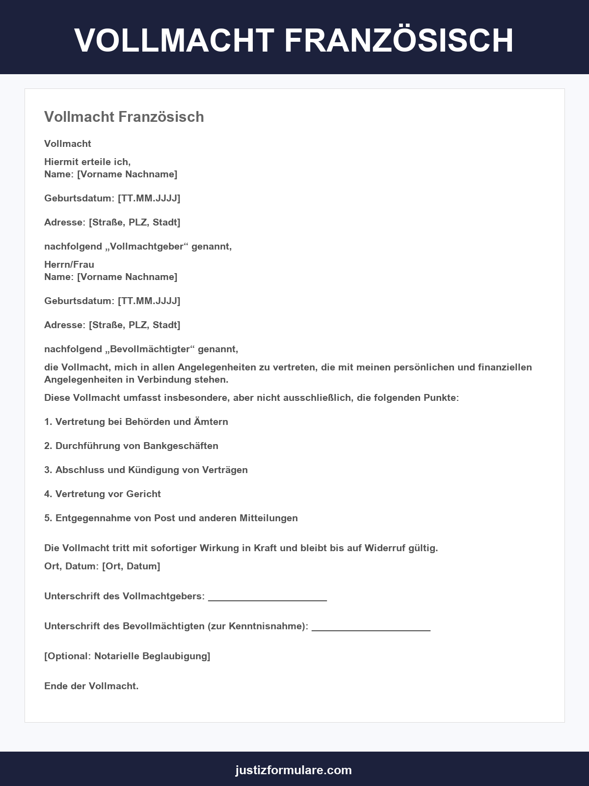Vollmacht Französisch Muster