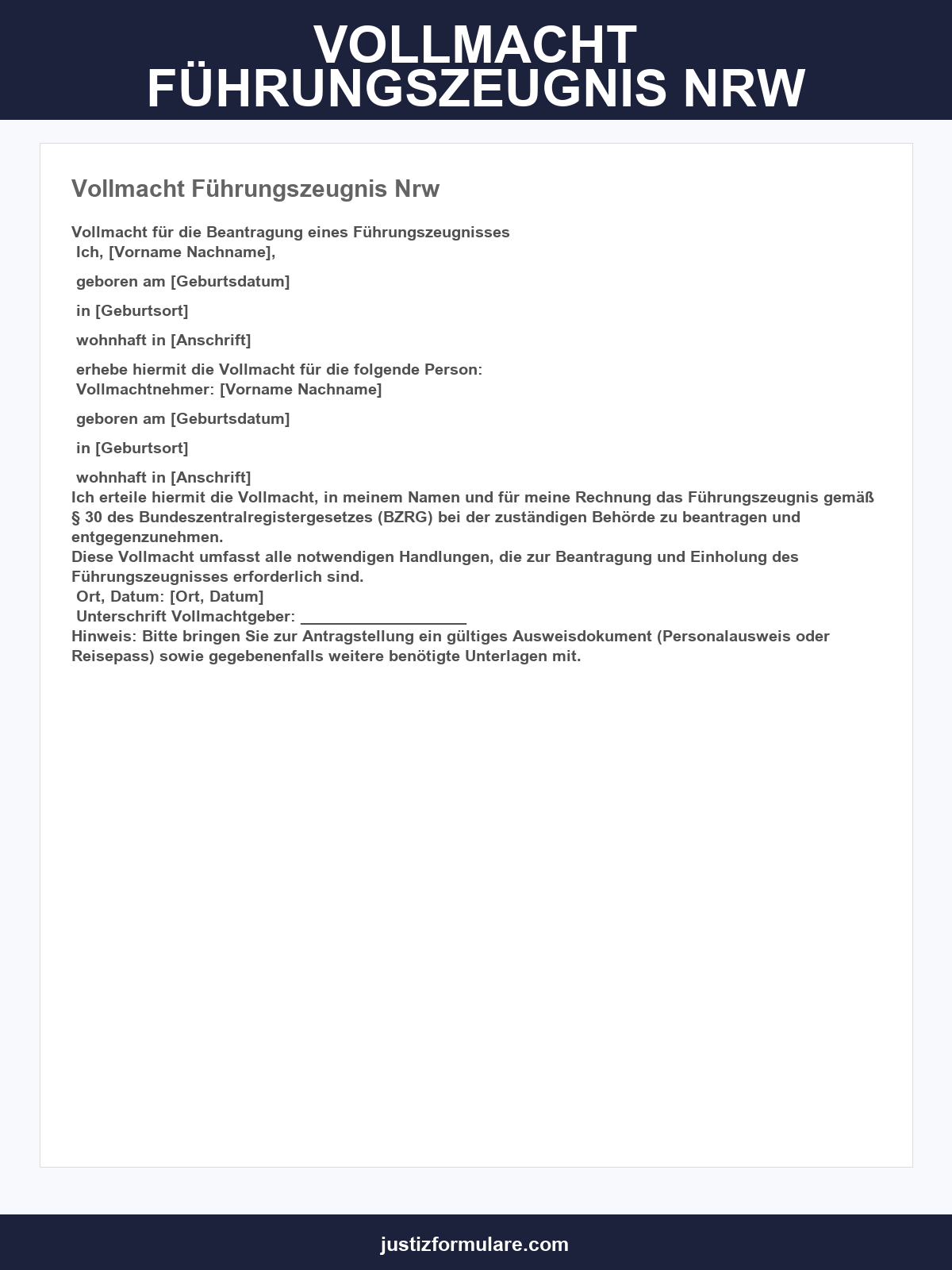 Vollmacht Führungszeugnis Nrw