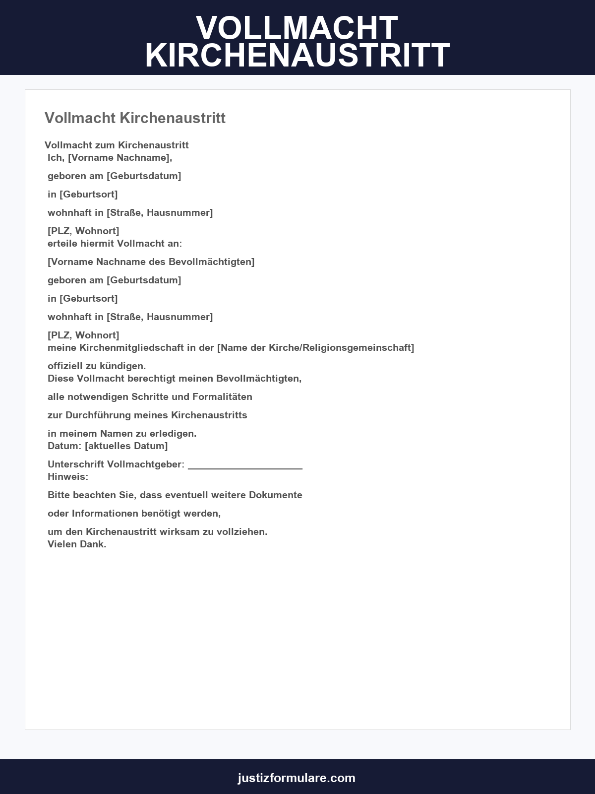Vollmacht Kirchenaustritt Vorlage