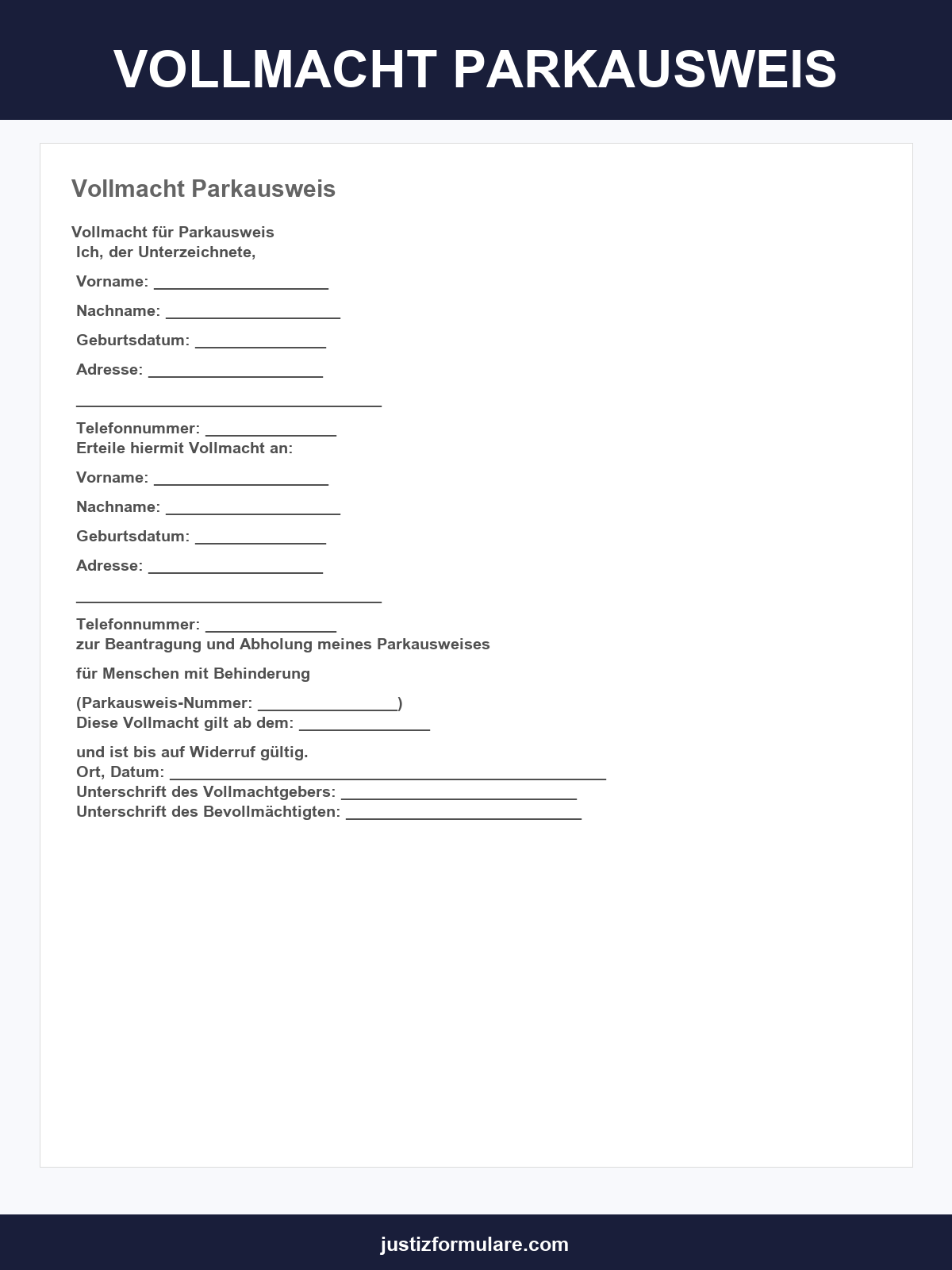 Vollmacht Parkausweis