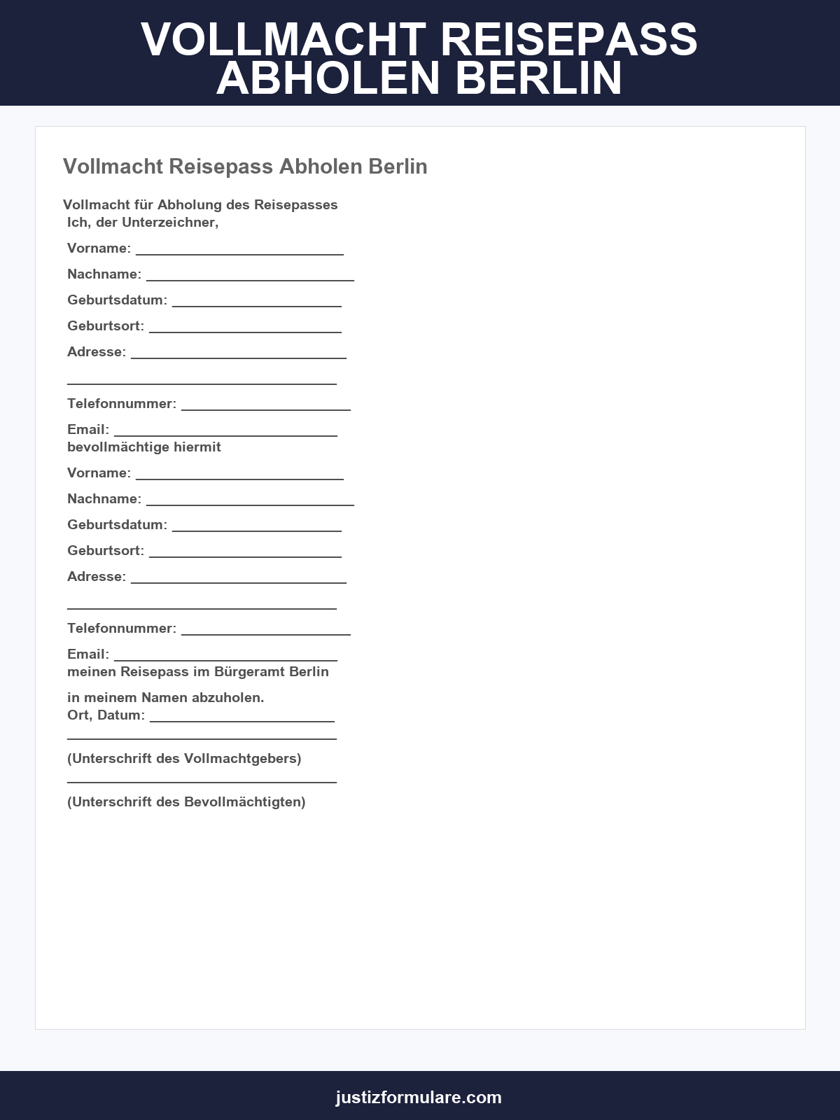 vollmacht zur abholung eines reisepasses
