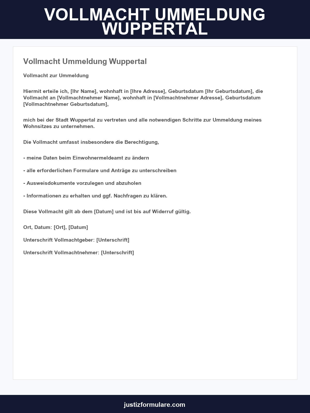 Vollmacht Ummeldung Wuppertal