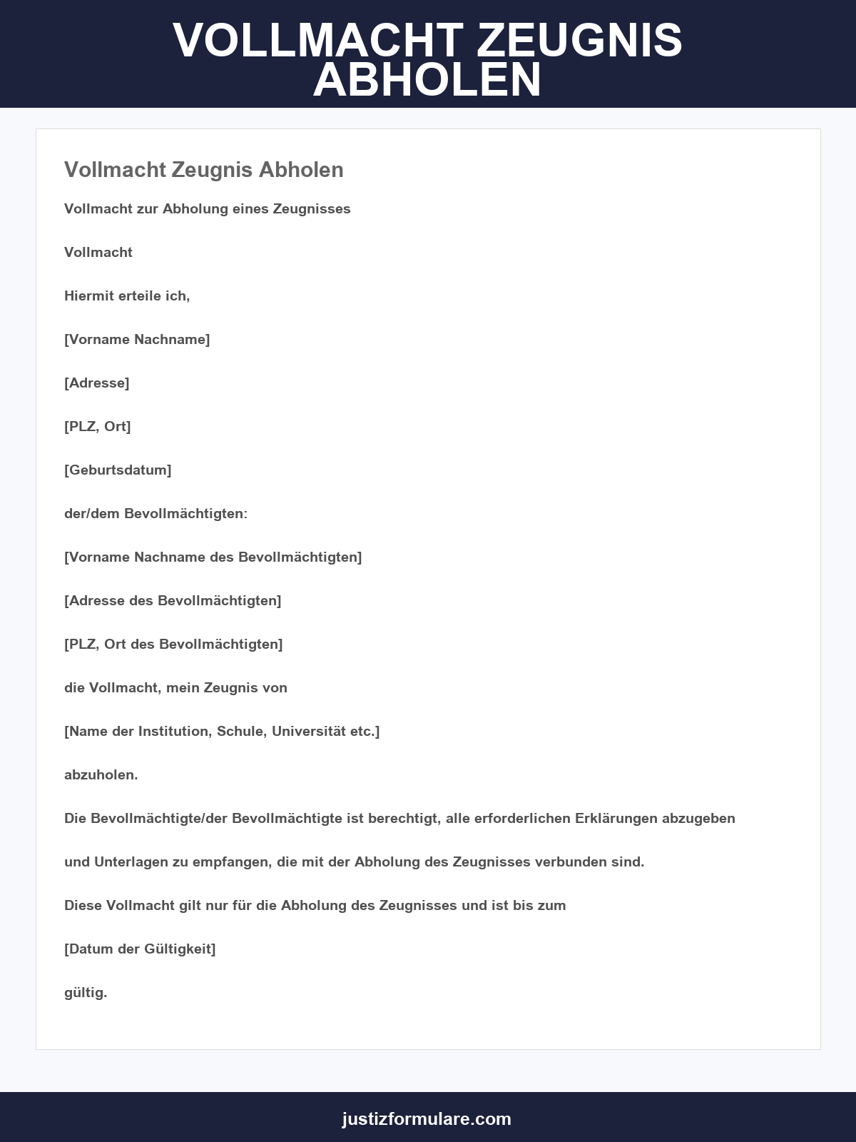Vollmacht Zeugnis Abholen