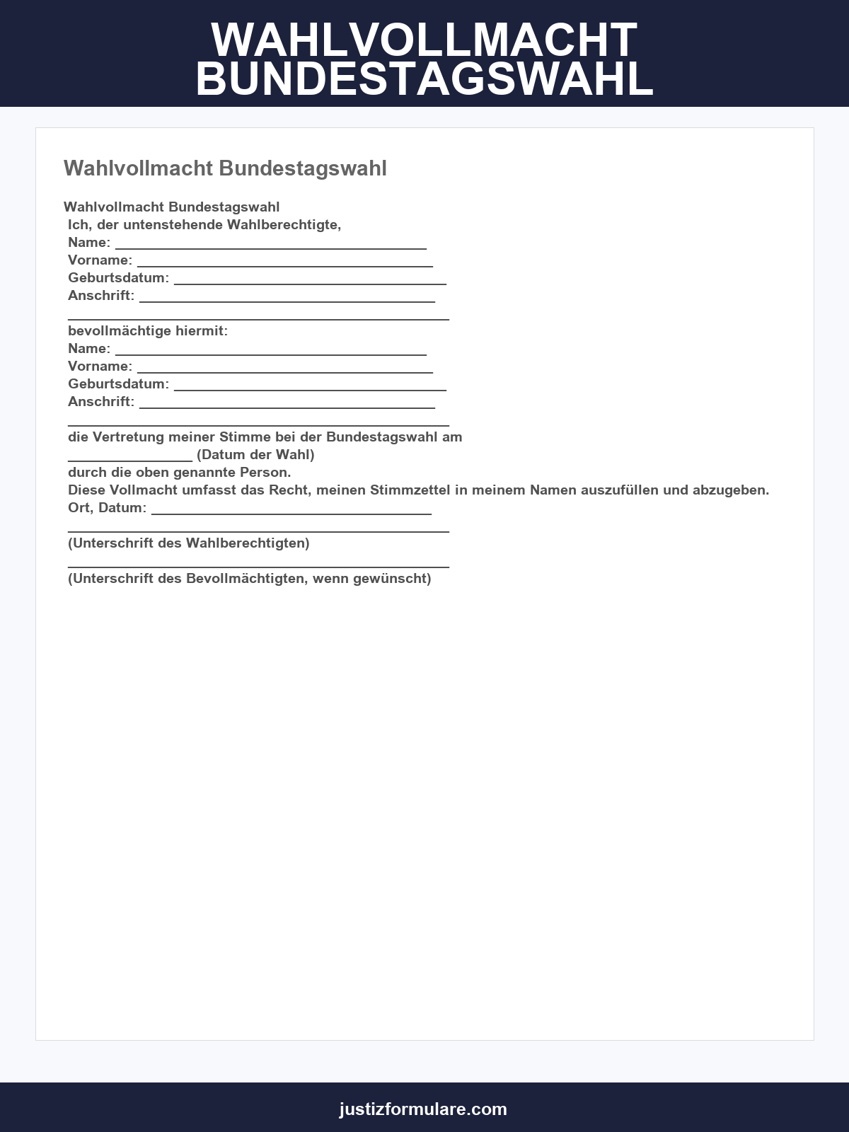 Wahlvollmacht Bundestagswahl