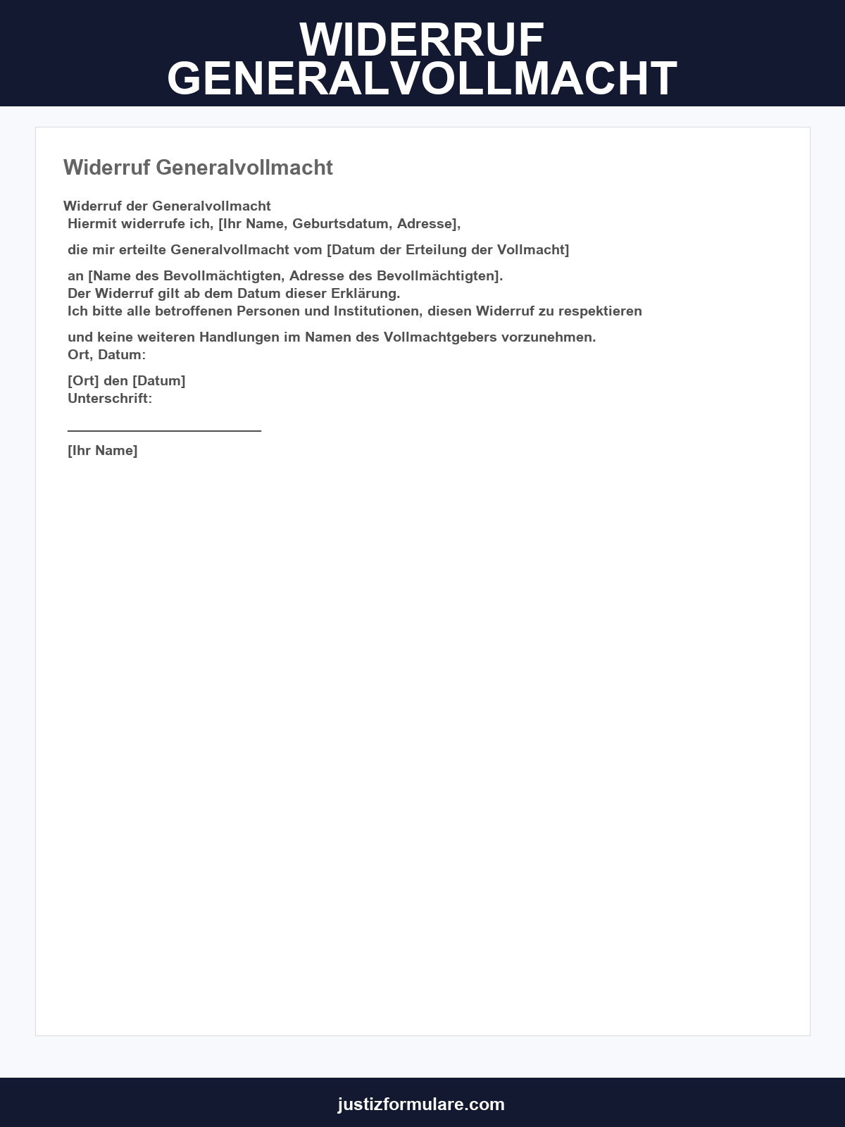 Widerruf Generalvollmacht Vorlage