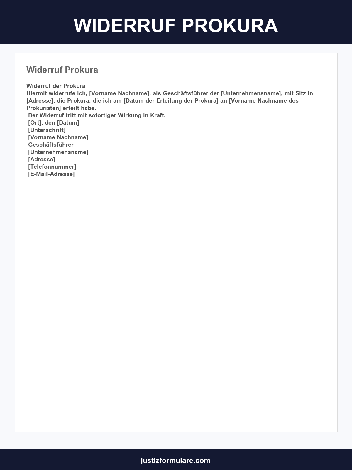 Widerruf Prokura Vorlage