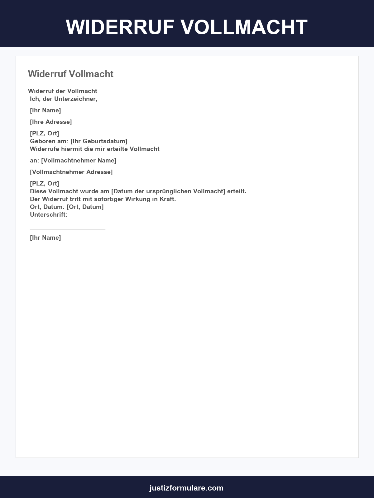 Widerruf Vollmacht Vorlage