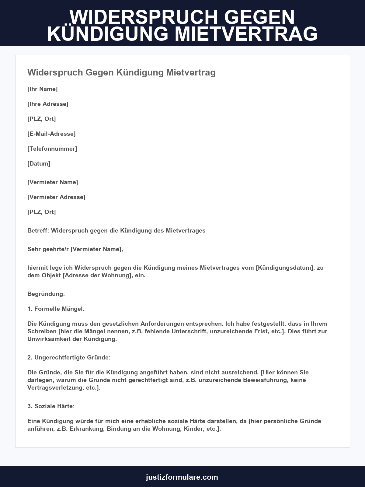 Widerspruch Gegen Kündigung Mietvertrag Muster