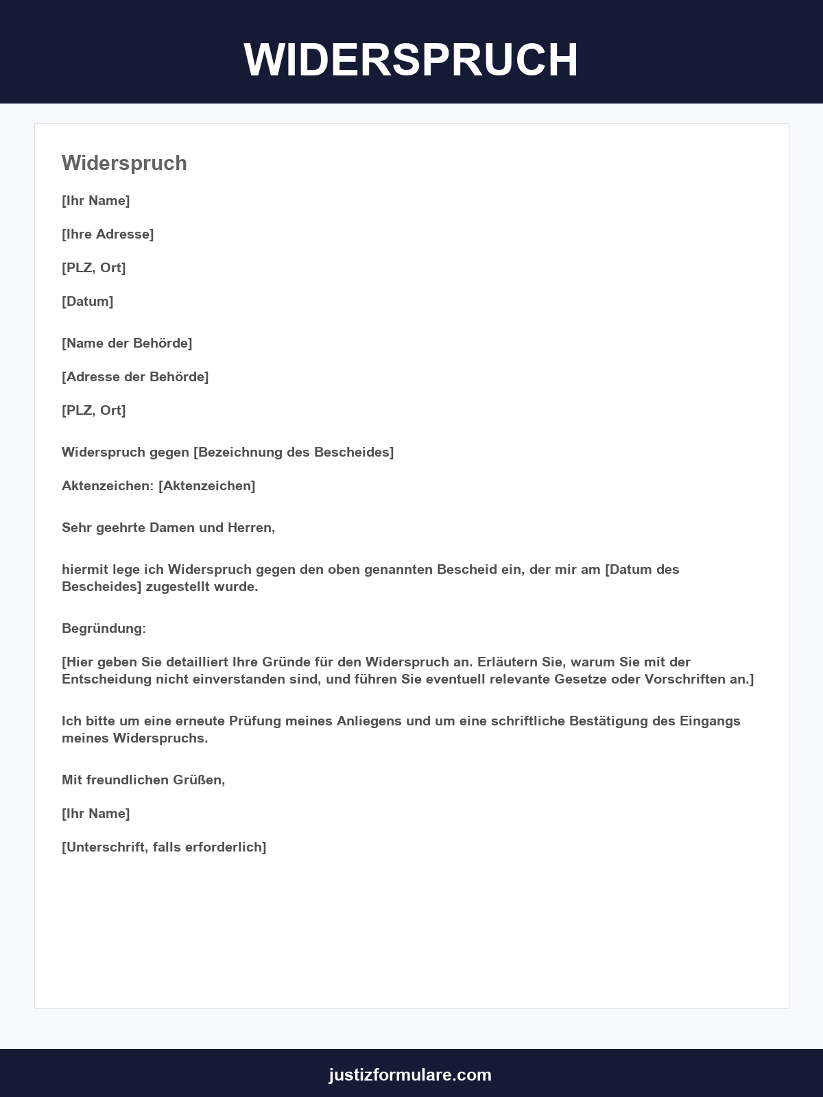 Widerspruch Vorlage