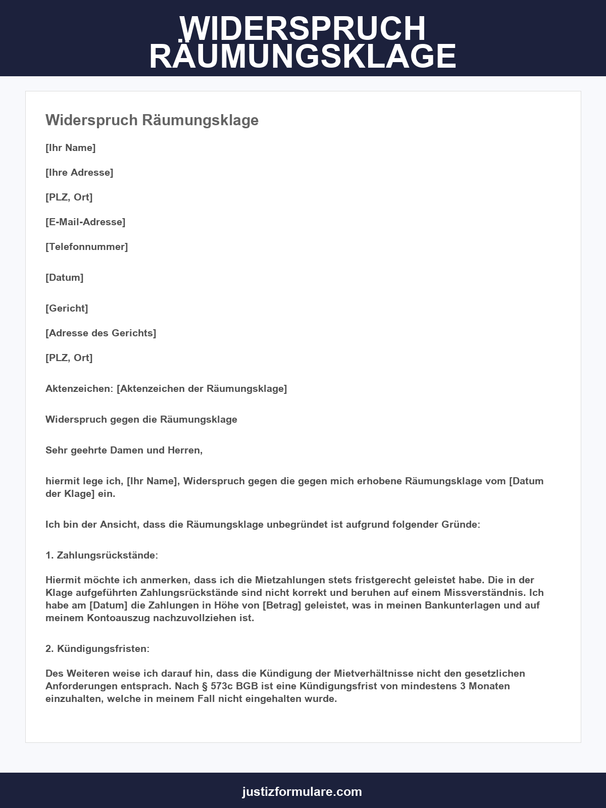 Widerspruch Räumungsklage