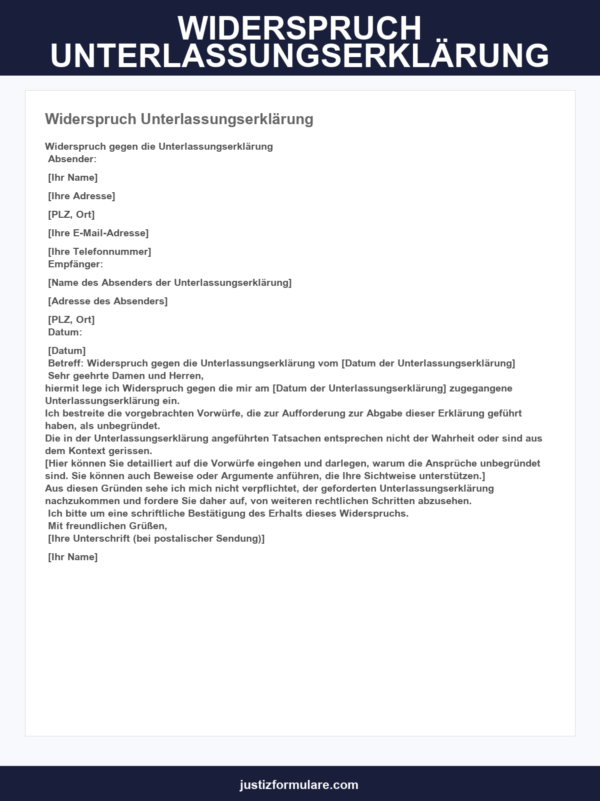 Widerspruch Unterlassungserklärung Muster