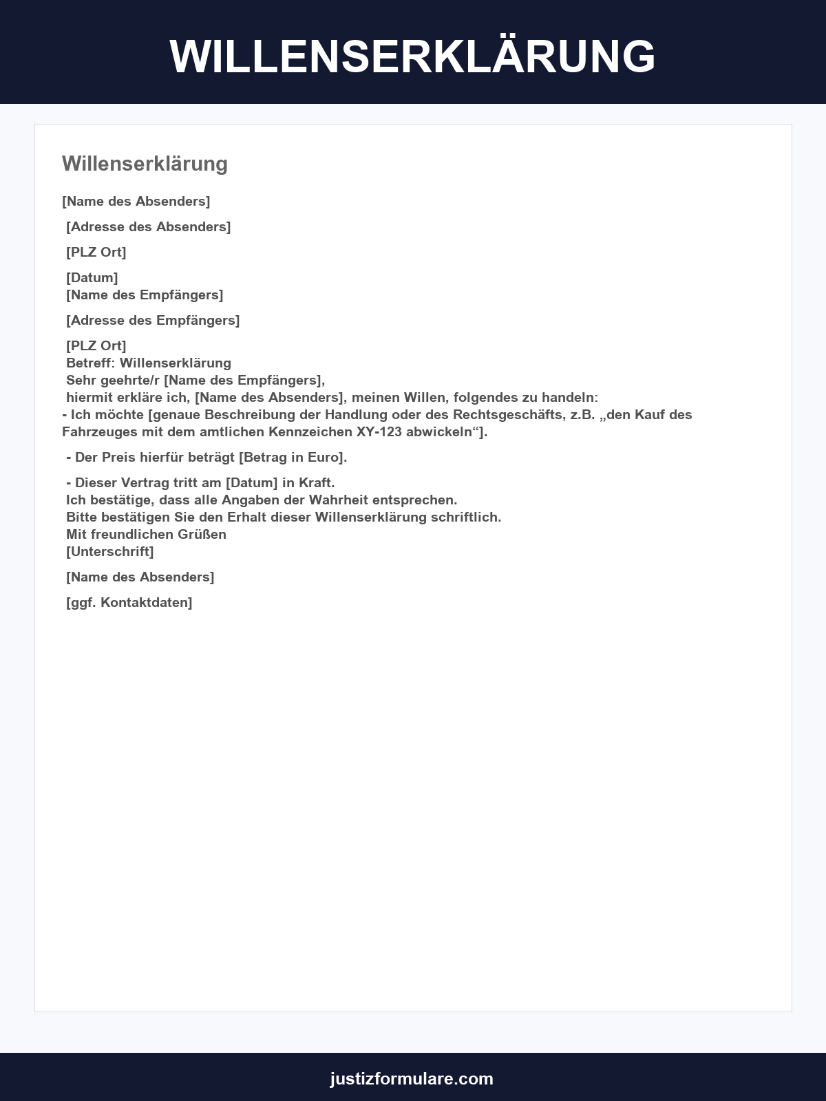 Willenserklärung Vorlage