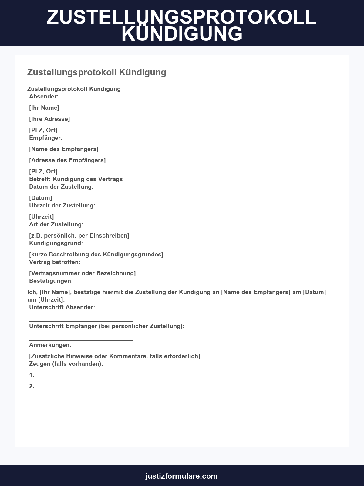 Zustellungsprotokoll Kündigung