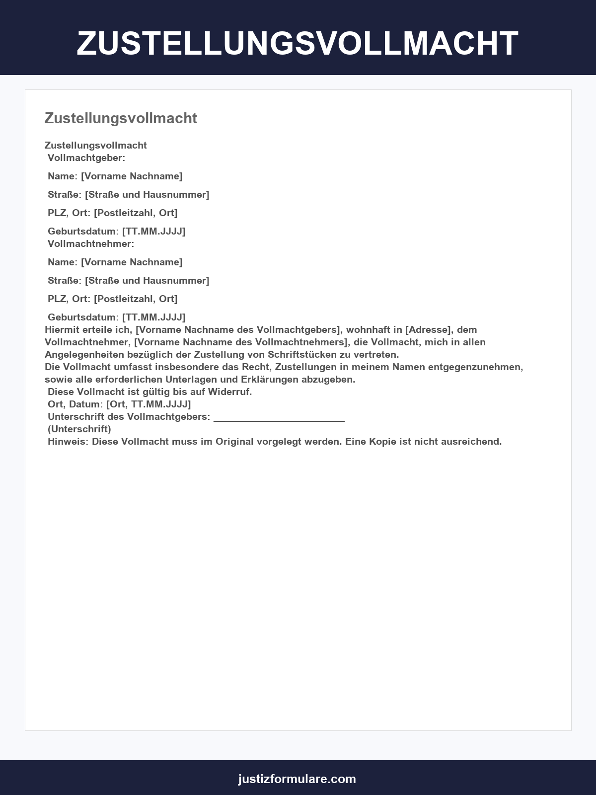 Zustellungsvollmacht Muster
